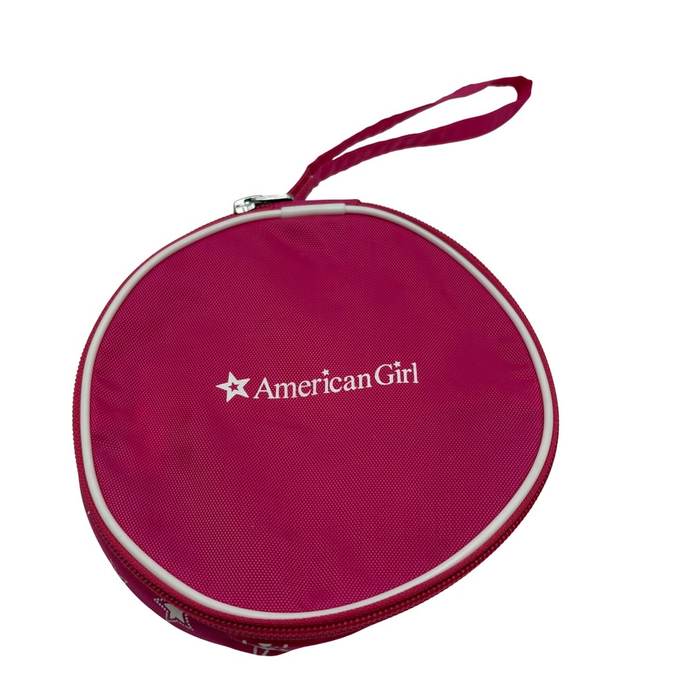 American Girl Doll Magenta Pink Star Pattern Round Accessory Travel Case Pouch